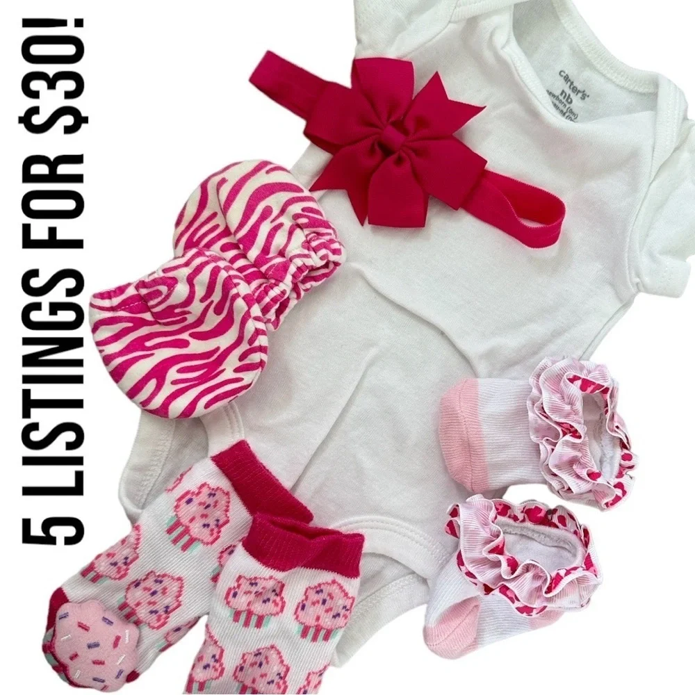 Carter’s newborn baby girl bodysuit accessory bundle lot